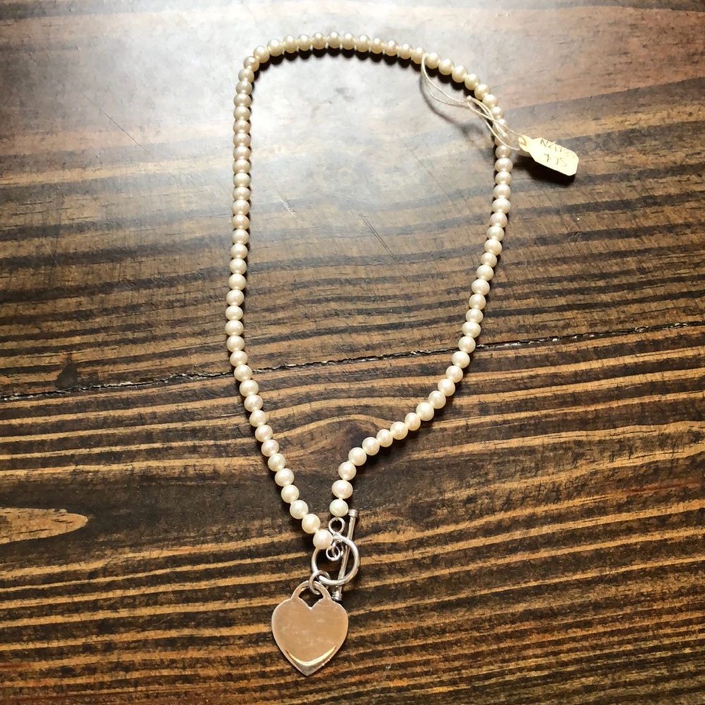 Pearl and Sterling heart necklace